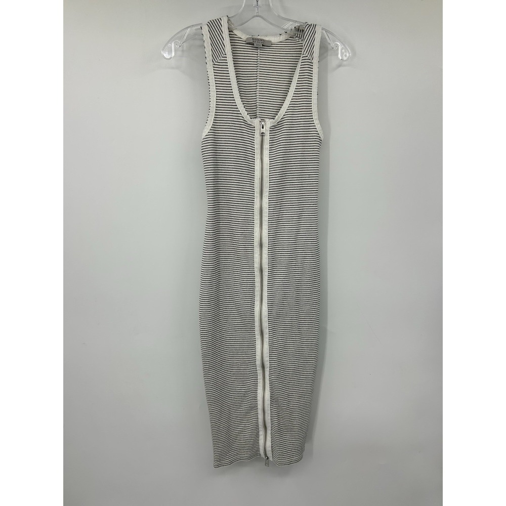 Allsaints Alicia Midi Dress Striped Sleeveless Full Zip Front Black White 4